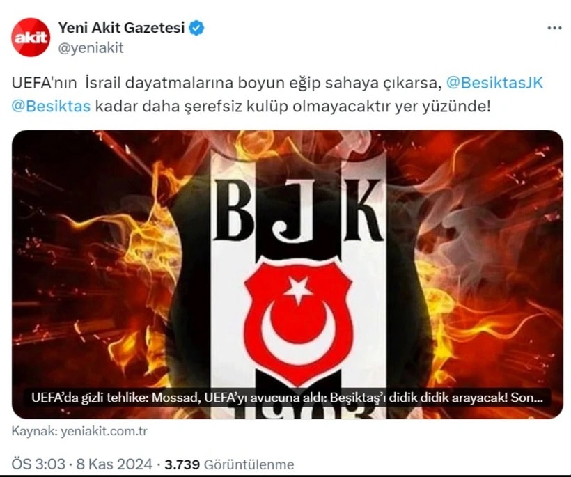 Beşiktaş'tan Yeni Akit'e sert tepki