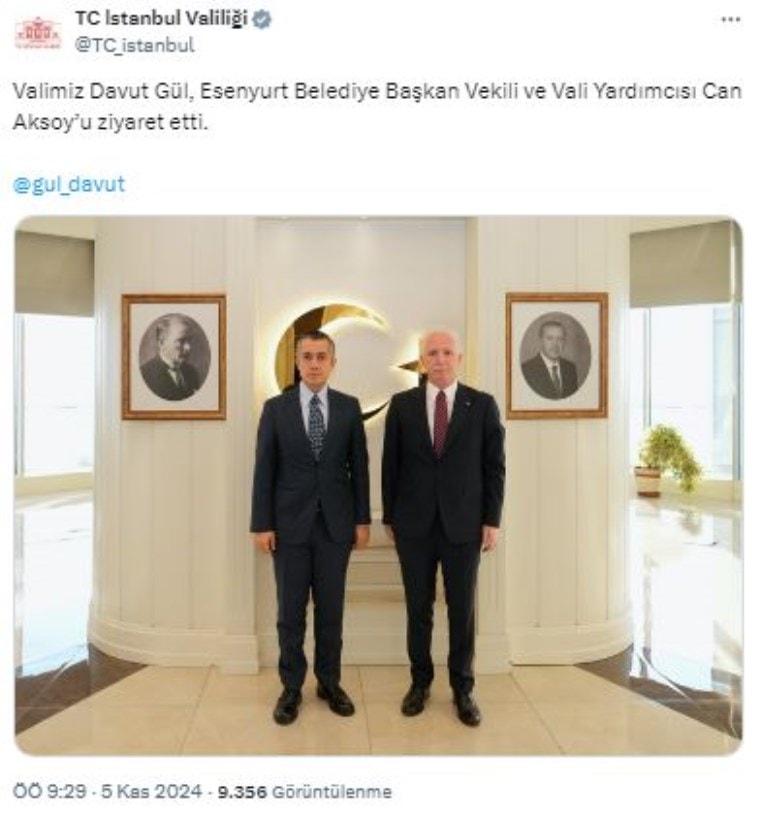 İstanbul Valisi Gül'den Esenyurt kayyumuna ziyaret