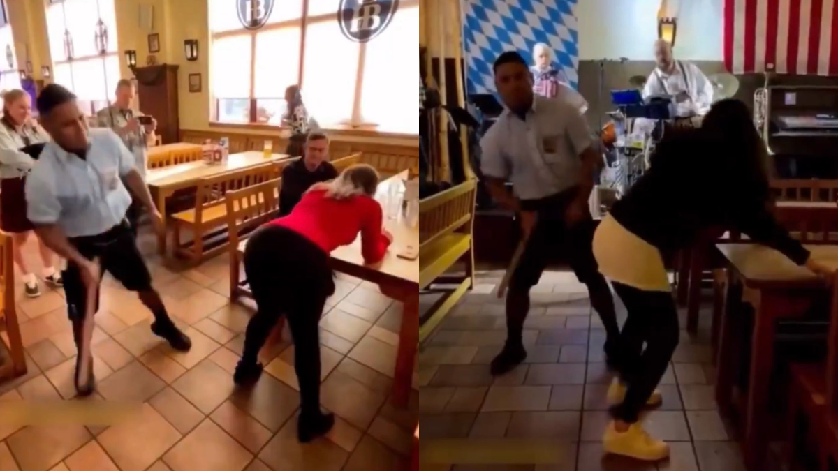 Garsonlar yemeğini bitirmeyen müşteriyi sopayla dövüyor