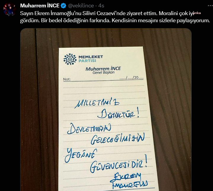 İmamoğlu'nun el yazısı mesajını Muharrem İnce açıkladı