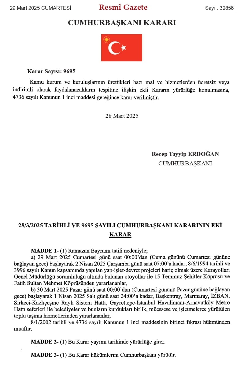 Son dakika... Ramazan Bayramı'nda köprü ve otoyollar ücretsiz