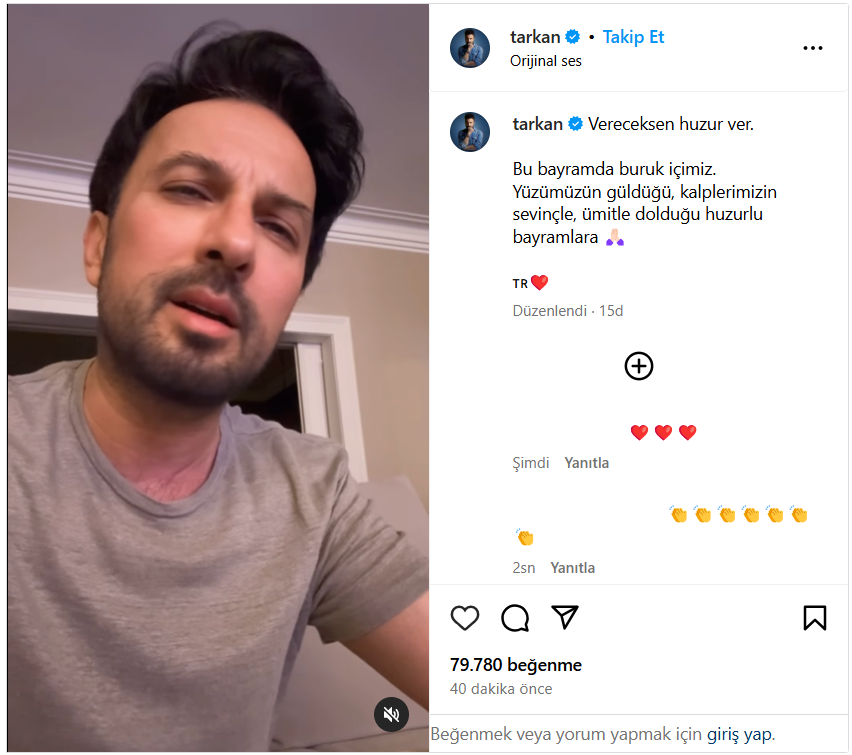 Tarkan'dan dikkat çeken paylaşım: Vereceksen huzur ver