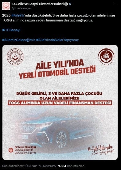 Aile ekmek derdinde, Bakanlık TOGG derdinde! 3 çocuk şartı da var
