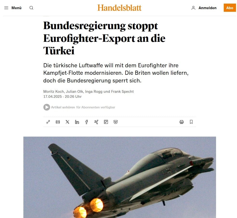 Alman gazetesinden müthiş iddia: Türkiye'ye Eurofighter satışını durdurdu