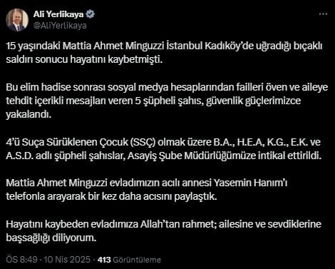 Bakan Yerlikaya'dan Ahmet Minguzzi açıklaması: 'Gözaltına alındılar'