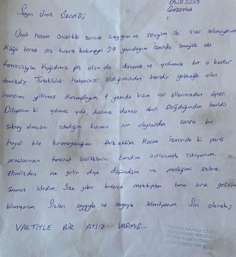 Cezaevindeki Ümit Özdağ'ı duygulandıran mektup