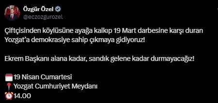 CHP lideri Özel Yozgat mitingi için çağrı videosu yayınladı