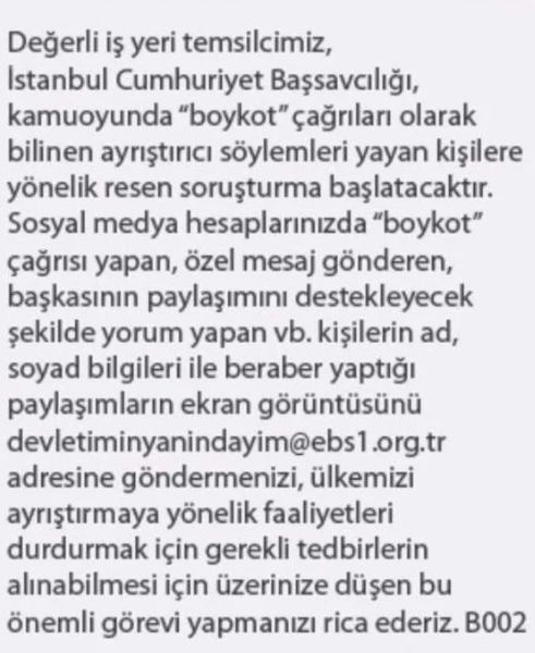Eğitim-Bir-Sen üyelerinden boykot çağrısı yapanları ihbar etmelerini istedi!
