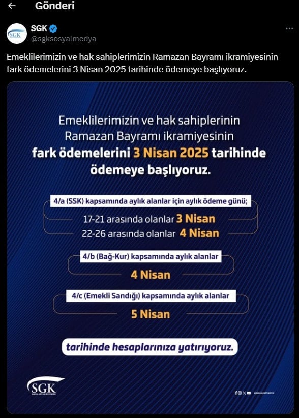 Emekli ikramiyesi farklarının ödeneceği tarih belli oldu