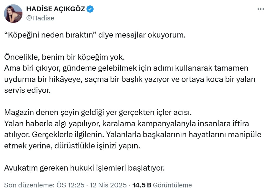 Hadise 'köpeğini otelde bırakıp gitti' iddiasını yalanladı