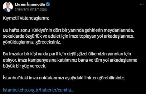 İmamoğlu'ndan dev imza çağrısı: 'Ülkemizin yarınları için...'