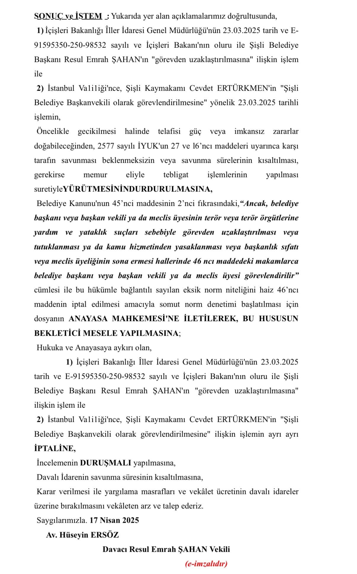 Şişli Belediyesi'nde kayyumun iptali için dava açıldı