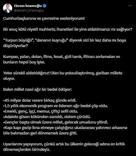 Son Dakika: Ekrem İmamoğlu Erdoğan'a seslendi: 'Yeter sürekli aldatıldığınız'