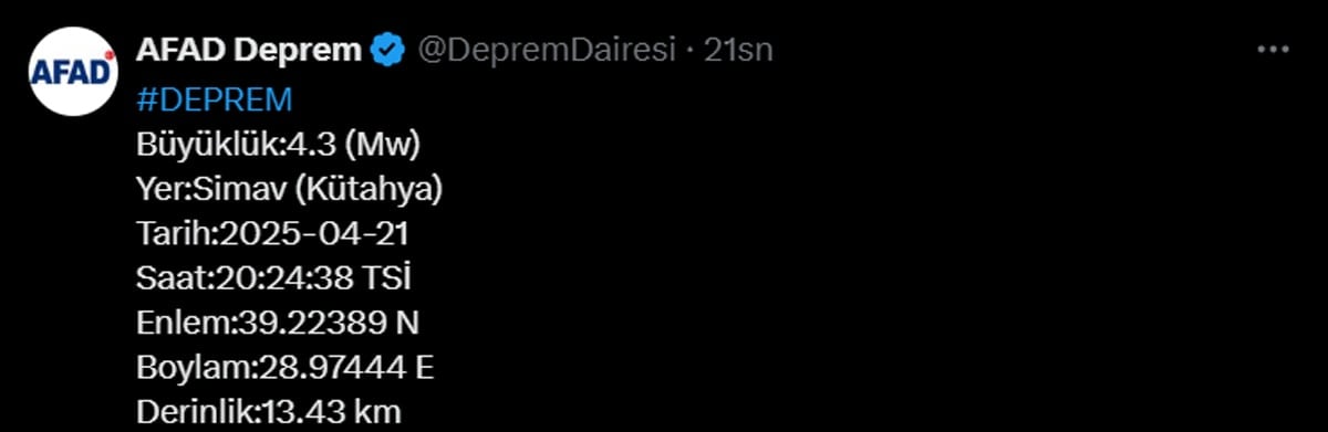 Son dakika... Kütahya'da 4,2 büyüklüğünde deprem (son depremler)