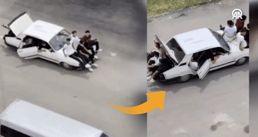 Adana şaşırtmaya devam ediyor: Bir otomobile 14 kişi bindiler
