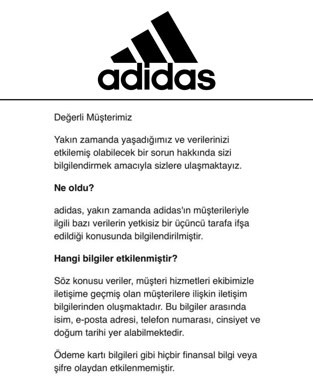 Adidas'tan açıklama geldi: Müşterilerin verileri çalındı