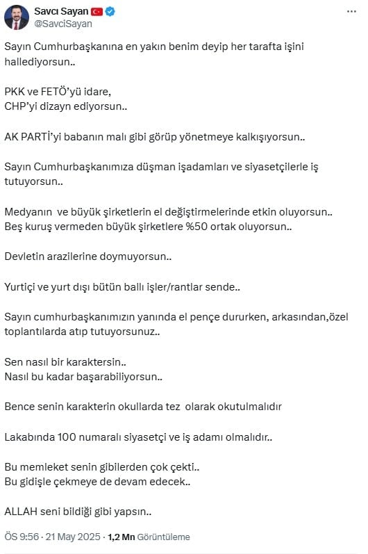 AKP'li Savcı Sayan'ın isimsiz ifşaatları ortalığı karıştırdı