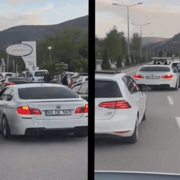 Düğün konvoyunu yarışa çevirdiler: Tehlikeli anlar kamerada