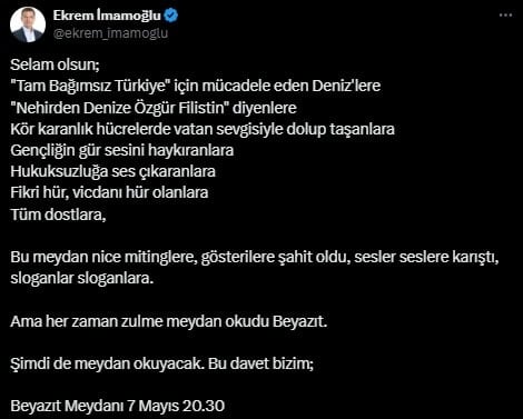 Ekrem İmamoğlu'ndan 'Deniz Gezmiş' göndermeli paylaşım! 'Zulme meydan okudu Beyazıt'