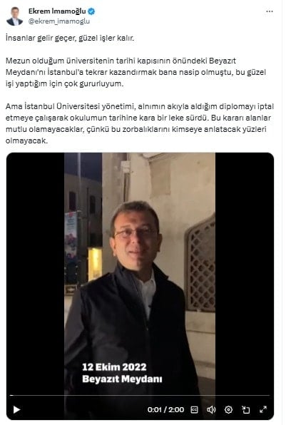 Ekrem İmamoğlu'ndan gece yarısı diploma mesajı! 'Kimseye anlatacak yüzleri olmayacak'