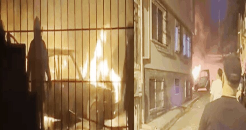 Eşini tehdit edip, ağabeyinin arabasını yaktı: O anlar kamerada
