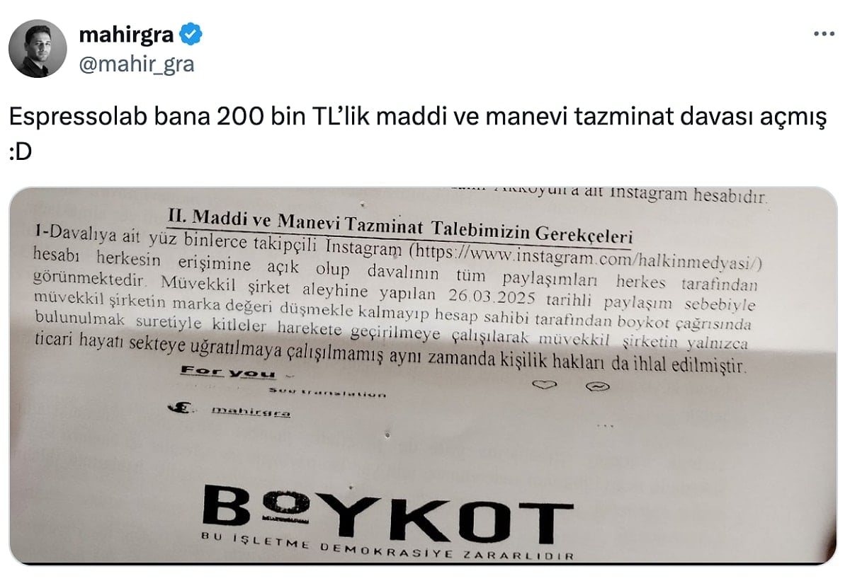 EspressoLab, boykot çağrısı yapanlara dava açmaya başladı