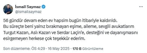 Ev hapsindeki İsmail Saymaz hakkında yeni karar