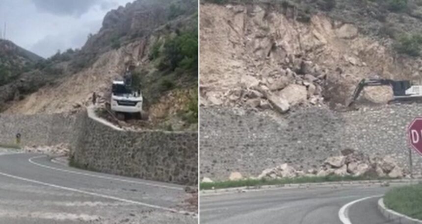 Gümüşhane’de heyelan nedeniyle mahalle yolu ulaşıma kapatıldı