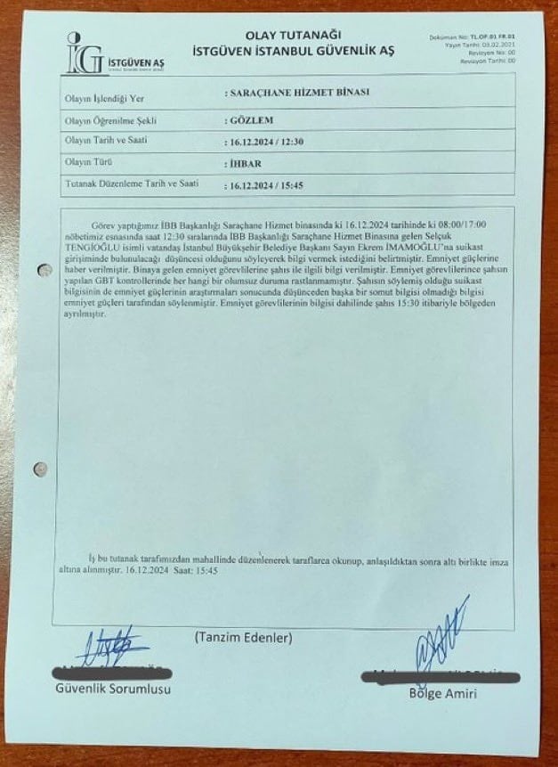 İmamoğlu'na suikast ihbarının belgesi ortaya çıktı