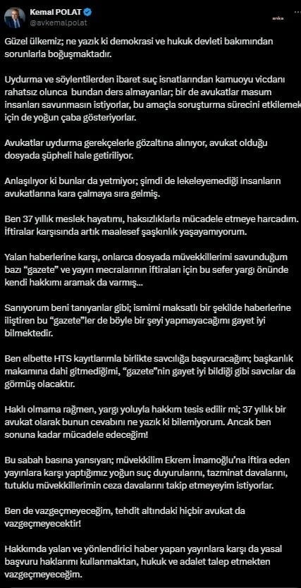 İmamoğlu’nun avukatı Kemal Polat: 'Davaları takip etmeyeyim istiyorlar'