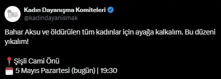 Kadınlar vahşice katledilen Bahar Aksu için toplanacak