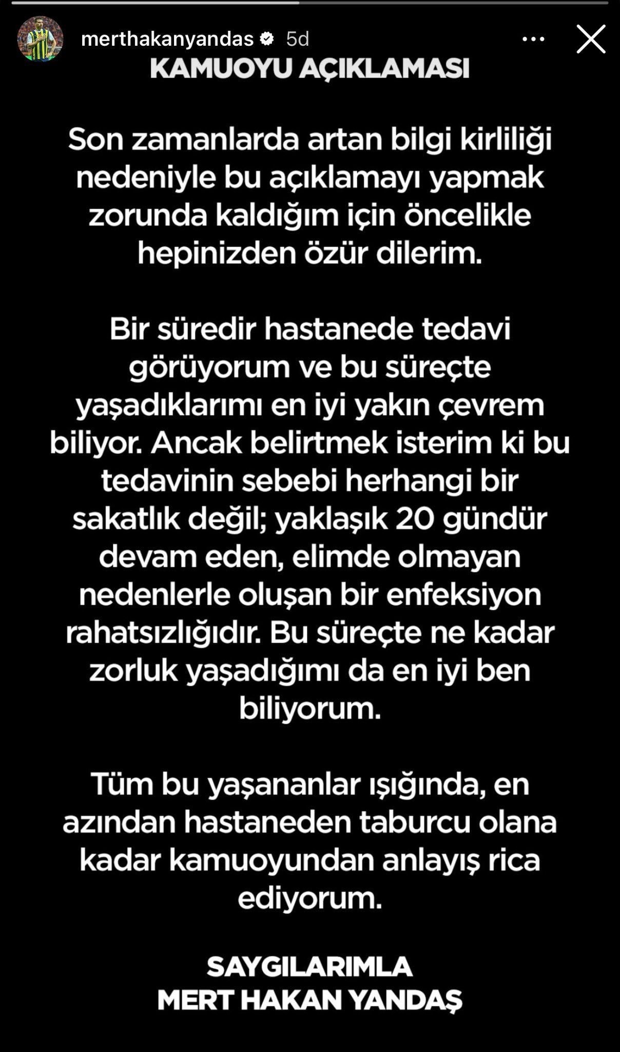 Mert Hakan Yandaş hastaneden duyurdu: Enfeksiyon 20 gündür devam ediyor