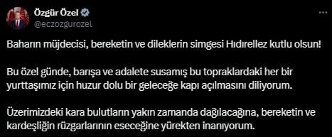 Özgür Özel'den hıdırellez mesajı