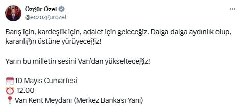 Özgür Özel'den Van mitingi öncesi sosyal medya çağrısı!