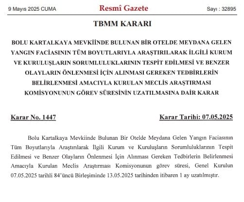 Resmi Gazete'den Kartalkaya yangını araştırma komisyonu hakkında yeni karar