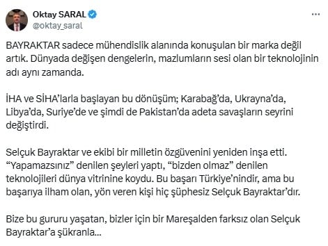 Saray'dan Selçuk Bayraktar'a dikkat çeken 'Mareşallik' çıkışı