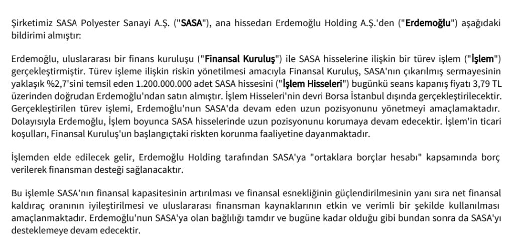 SASA Polyester'dan sürpriz satış kararı