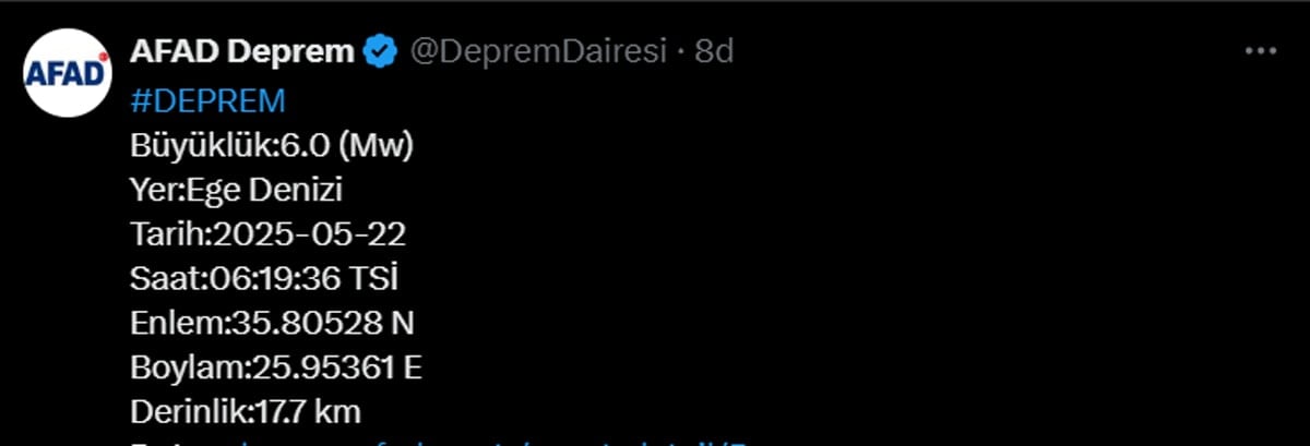 Son dakika... Ege'de 6.0 büyüklüğünde deprem