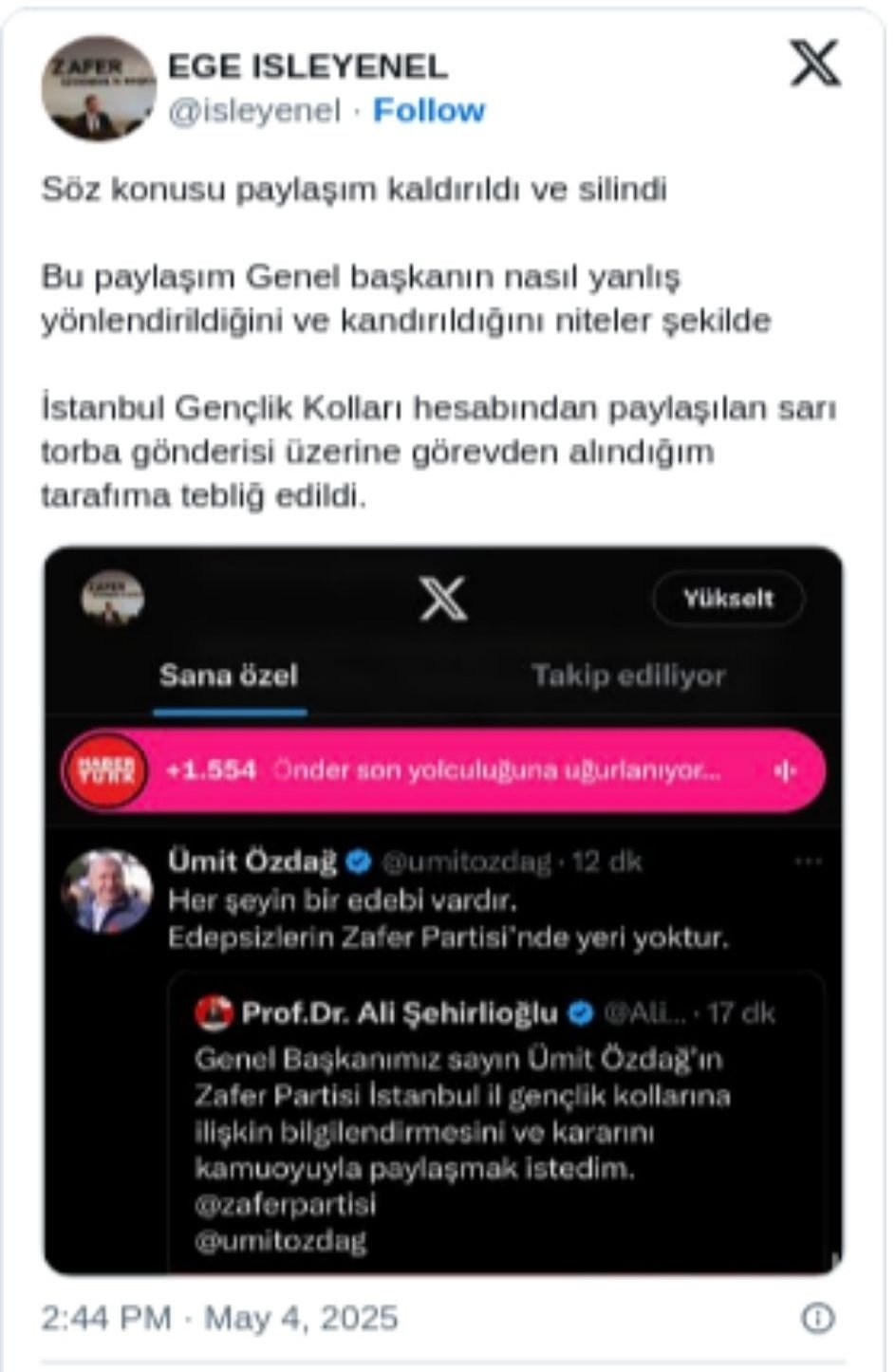 Ümit Özdağ'dan 'Sırrı Süreyya Önder' paylaşımına sert tepki! Görevine son verildi...