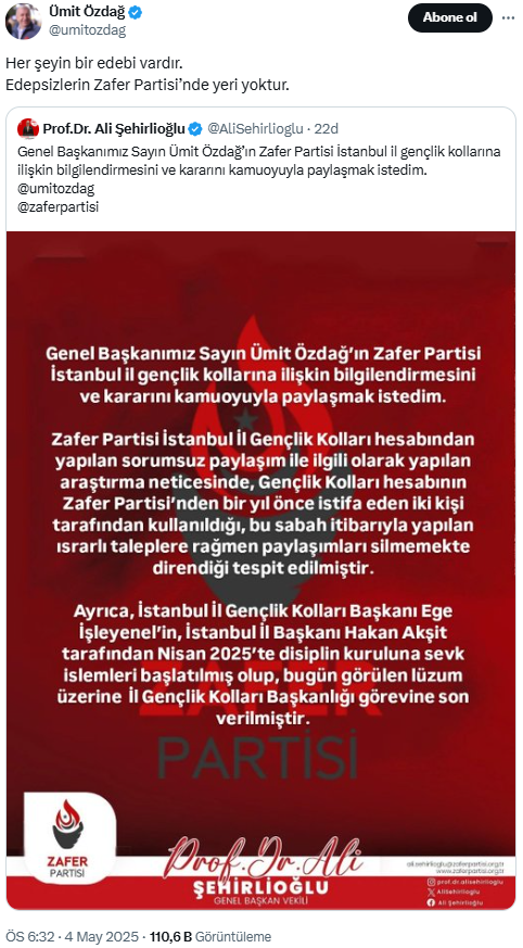 Ümit Özdağ'dan 'Sırrı Süreyya Önder' paylaşımına sert tepki! Görevine son verildi...