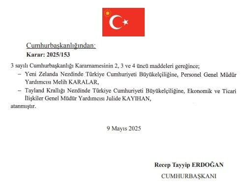 Yeni Zelanda ve Tayland'a yeni büyükelçi atandı