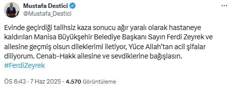 BBP Genel Başkanı Destici’den Ferdi Zeyrek için geçmiş olsun mesajı