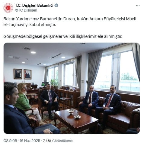 Dışişleri Bakan Yardımcısı Duran, Irak Büyükelçisi ile görüştü