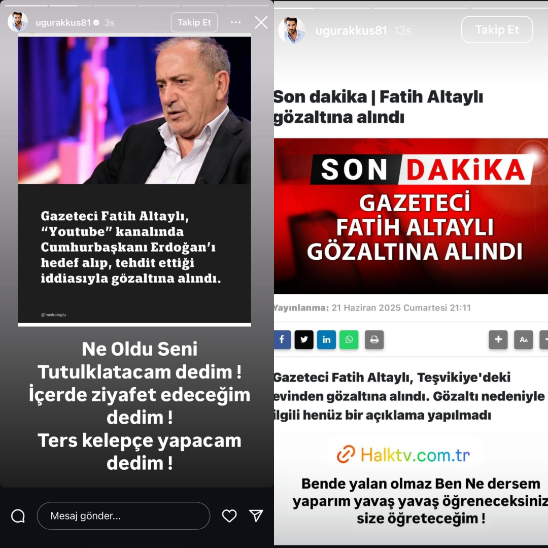 Ebru Şallı'nın eşi Uğur Akkuş'tan dikkat çeken Fatih Altaylı paylaşımı: Seni tutuklatacağım demiştim
