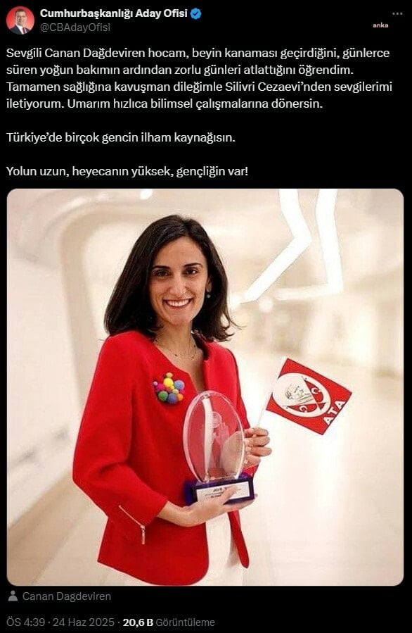 Ekrem İmamoğlu'ndan Canan Dağdeviren'e geçmiş olsun mesajı