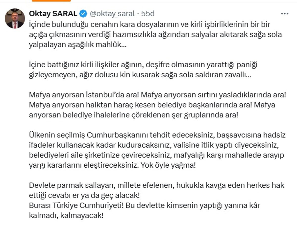 Erdoğan'ın başdanışmanı Oktay Saral'dan CHP'li Ali Mahir Başarır'ı hedef alan sözler
