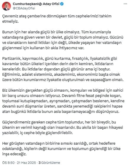 İmamoğlu'ndan dikkat çeken 'İç Cephe' açıklaması