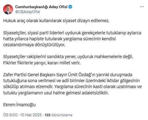 İmamoğlu'ndan dikkat çeken Ümit Özdağ paylaşımı
