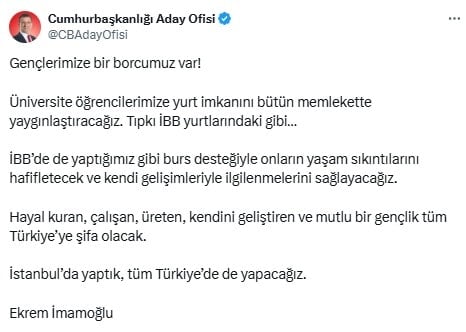 İmamoğlu'ndan gençlere müjde: 'İstanbul’da yaptık, tüm Türkiye’de de yapacağız'