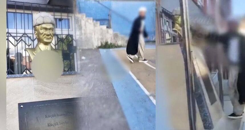 Kocaeli’de Atatürk büstüne ahlaksız saldırıyı kameraya kaydetti! Bu kaçıncı saygısızlık